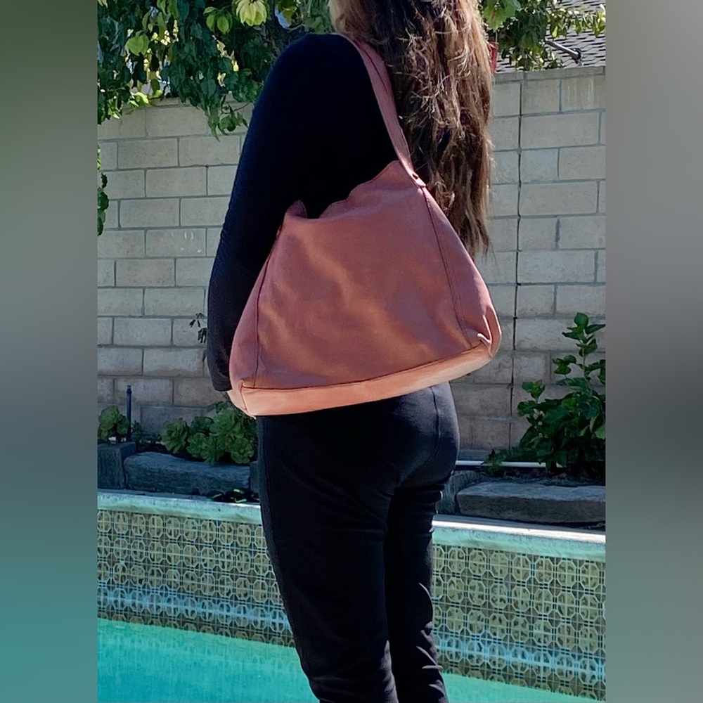 American Leather Co. Cameron Triple Entry Shoulder Bag Handbag Purse Pink Soft